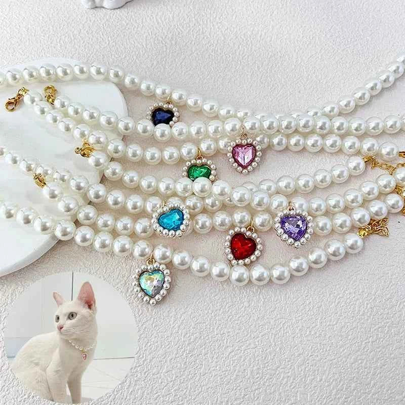 Adjustable Bling Neck Ornament Pearl Necklace Fashion Princess Accessory For Cat Kitten Small Dog Chihuahua Pet Supplies