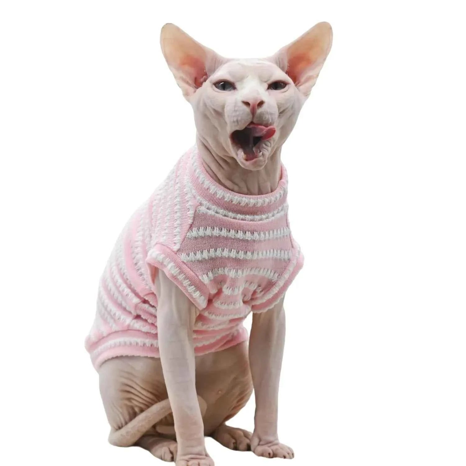 Cute Cat Clothes Summer Sphinx Striped Bottoming Shirt Kittens Vest For Sphynx Cat Breathable Pet Clothing DovenRex Costume