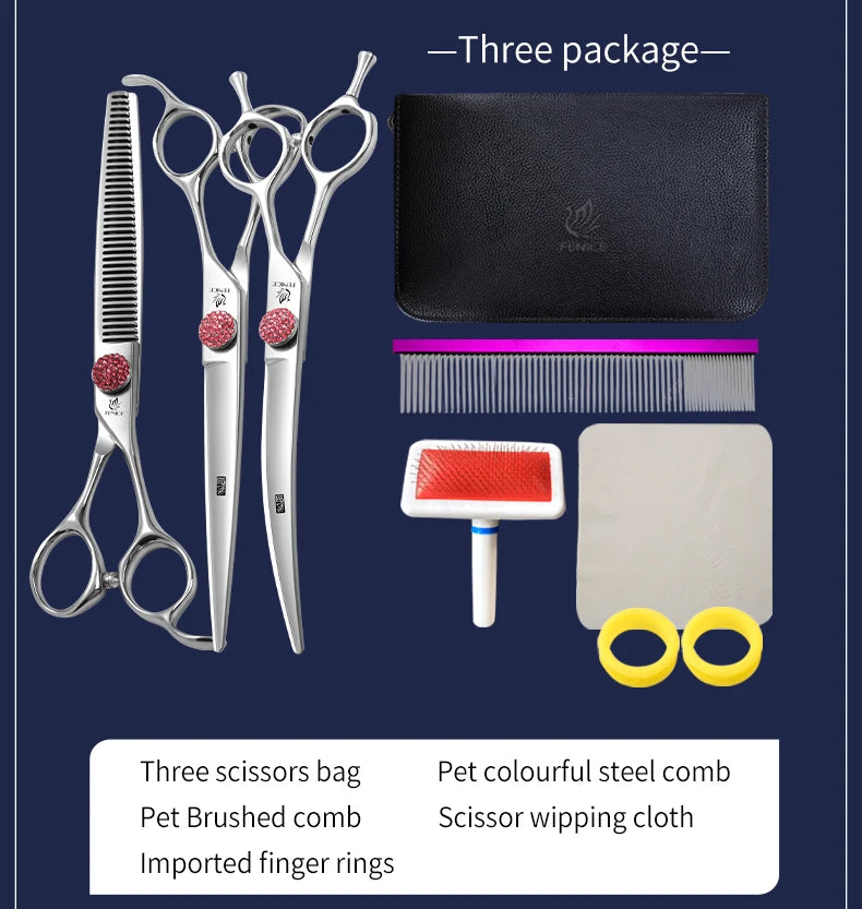 Fenice 6.5/7.0 inch High-end JP440C Alloy Steel Diamond Screw Grooming for Dogs Scissors Shears Kit for Dog Groomers
