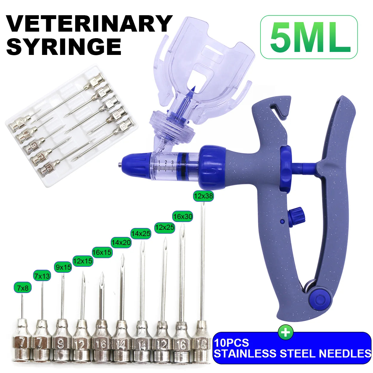1 Pc 1/2/5ml Poultry Automatic Syringe With Needles Veterinary Continuous Injector Vaccine Injection With Scale Adjustable