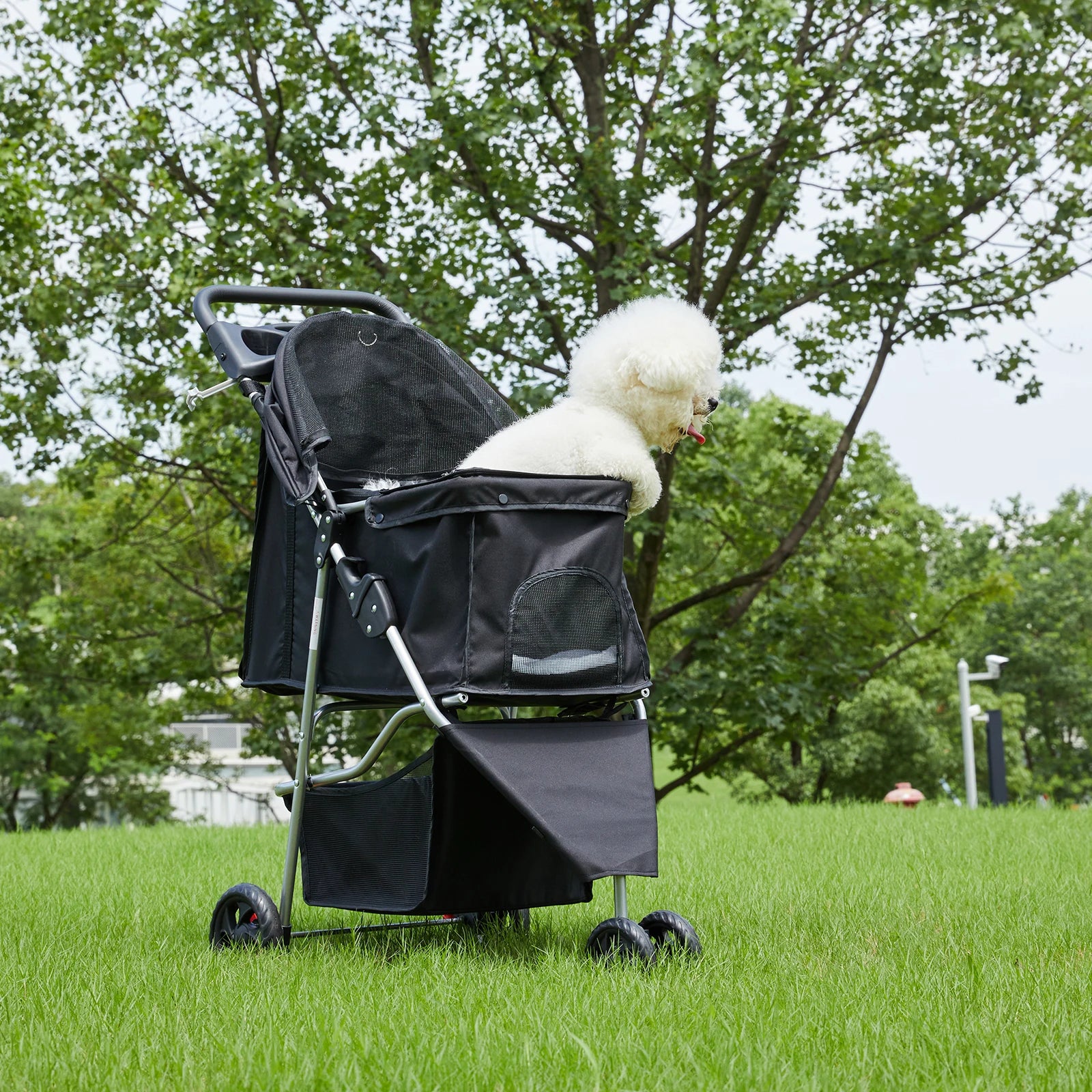 JHK 3 Wheels Foldable Pet Stroller for Small Dogs and Cats Stroller with Mesh Windows Storage Basket Cup Holder for Outdoor Use - Play Paws Toys
