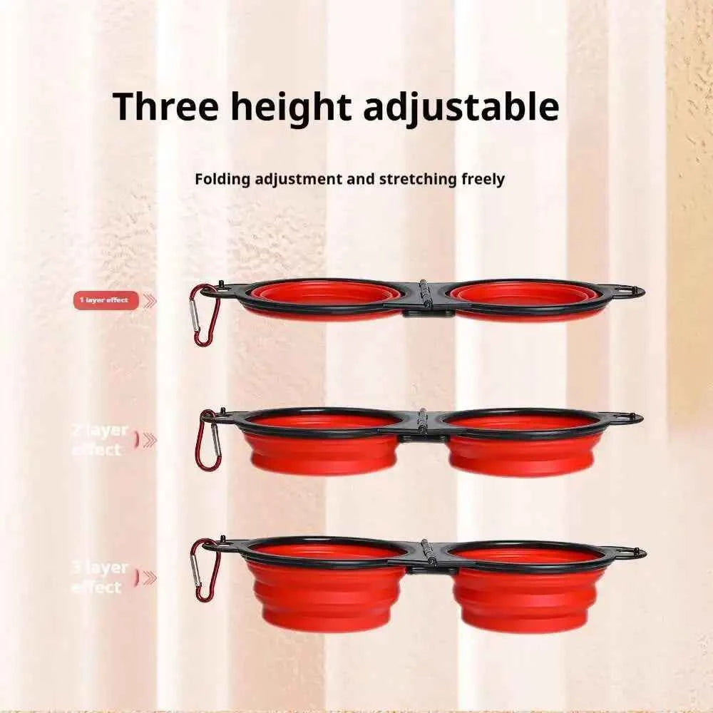 New 2 in 1 Collapsible Dog Travel Bowl Double Bowls Folding Food Water Bowl Portable Hangable Dog Feeder for Outdoor Dog Product
