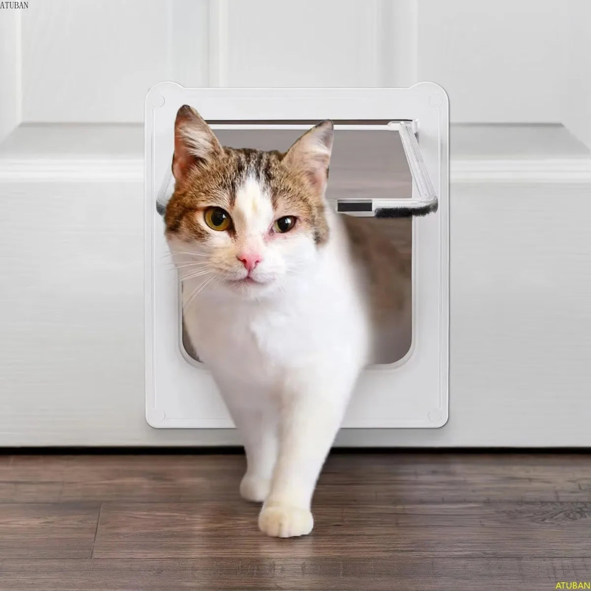 Interior Cat Door 4 Way Rotary Lock Magnetic Closure Indoor Pet Door for Up to 20lbs Cats and Doggie Weatherproof Large Cat Door