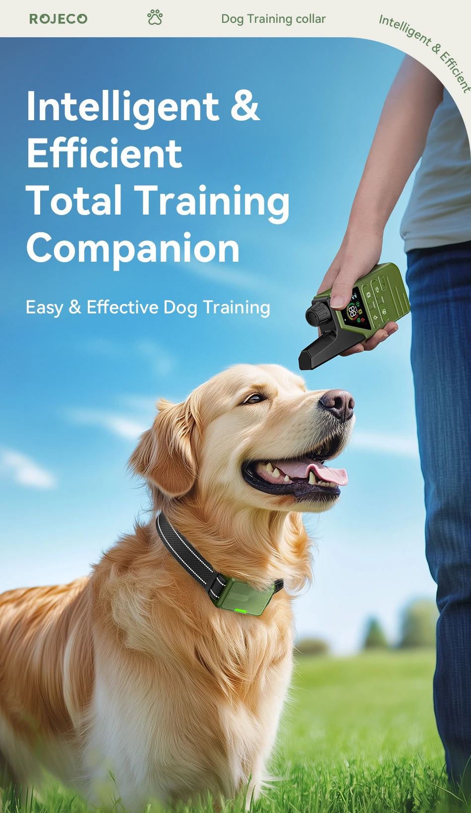 ROJECO Electric Dog Training Collar Remote Control Rechargeable Training Collar For Pet Dog Puppy Bark Control Stop Shock Collar
