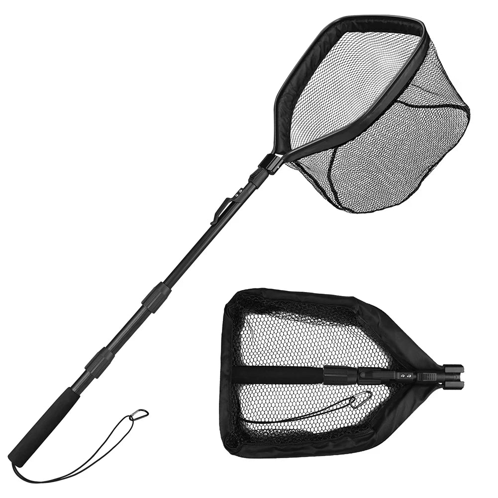 Floating Fishing Net Foldable Landing Net Easy Catch&Release with Telescopic Pole Rubber Coated Fish Net for Saltwater Freshwate