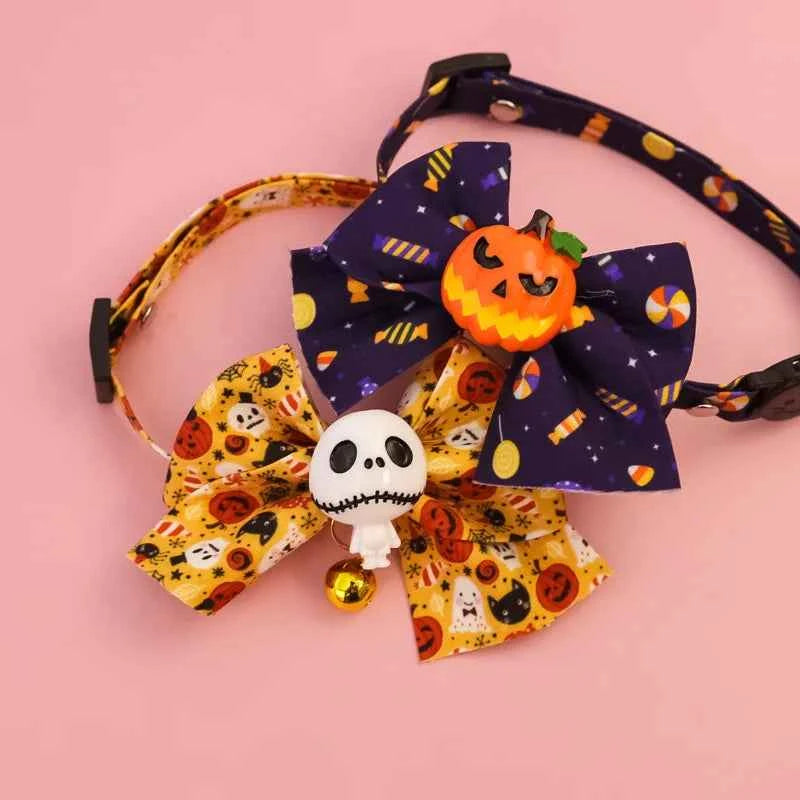 Cat Collar Halloween Bowtie Collar Small Cat Dog Safety Buckle Adjustable Necklace Decoration Style Pumpkin Cartoon Pet Collar