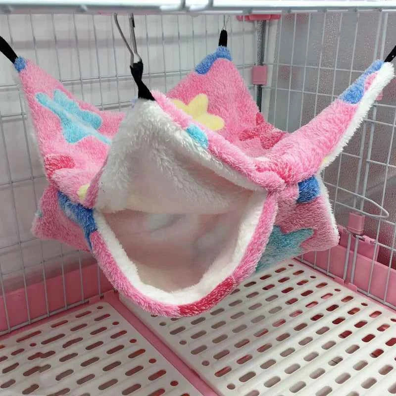 1/2pcs Hamster Hideout Cage Print Fleece Guinea Pig Sugar Glider Sleeping Bed Rodent Hammock Rat Little House Animals Supplies