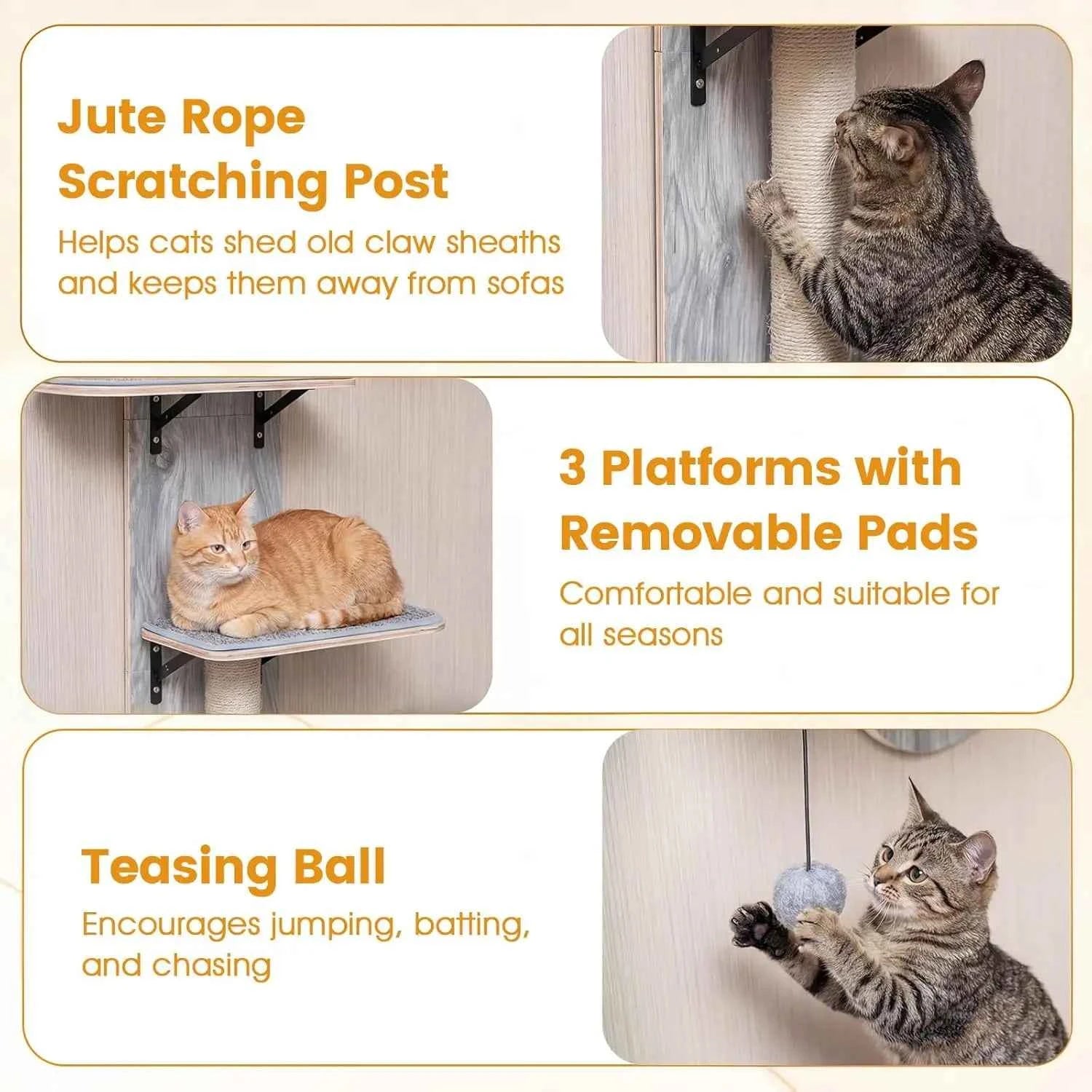 Door Mounted Cat Tree, 58.5-61.5 Inches Height Adjustable Hanging Cat Climber with Scratching Post, Detachable, Customized