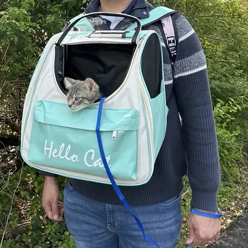 Large capacity collapsible pet backpack with zip closure, handle and mesh vent, perfect for cats and small dogs traveling - Play Paws Toys