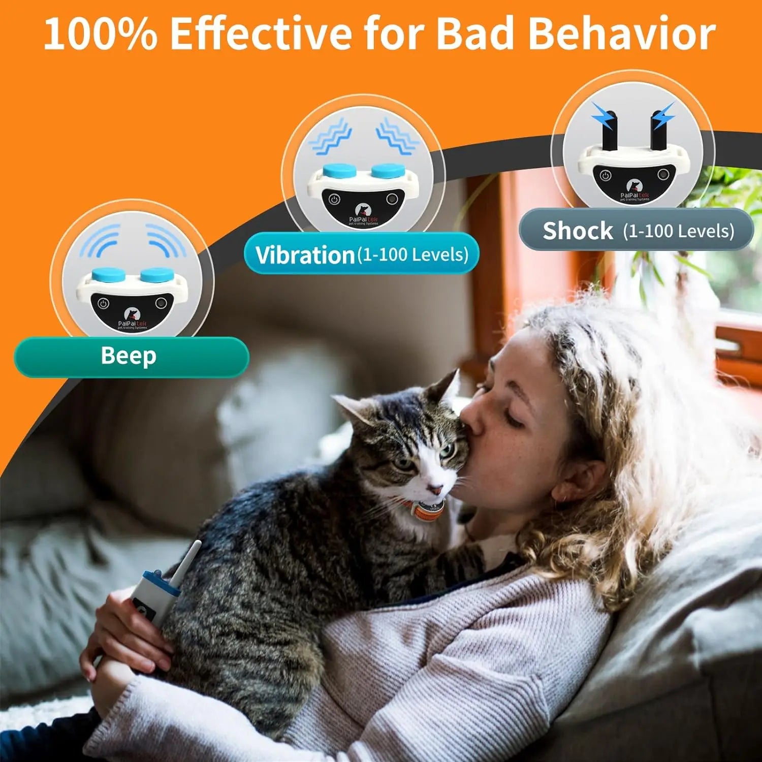 New Cat Shock Collar with Remote, 4 IN 1 Cat Training Collar with Auto Anti-Meow, Beep, Vibration, Safety Shock 4 Modes for Cats