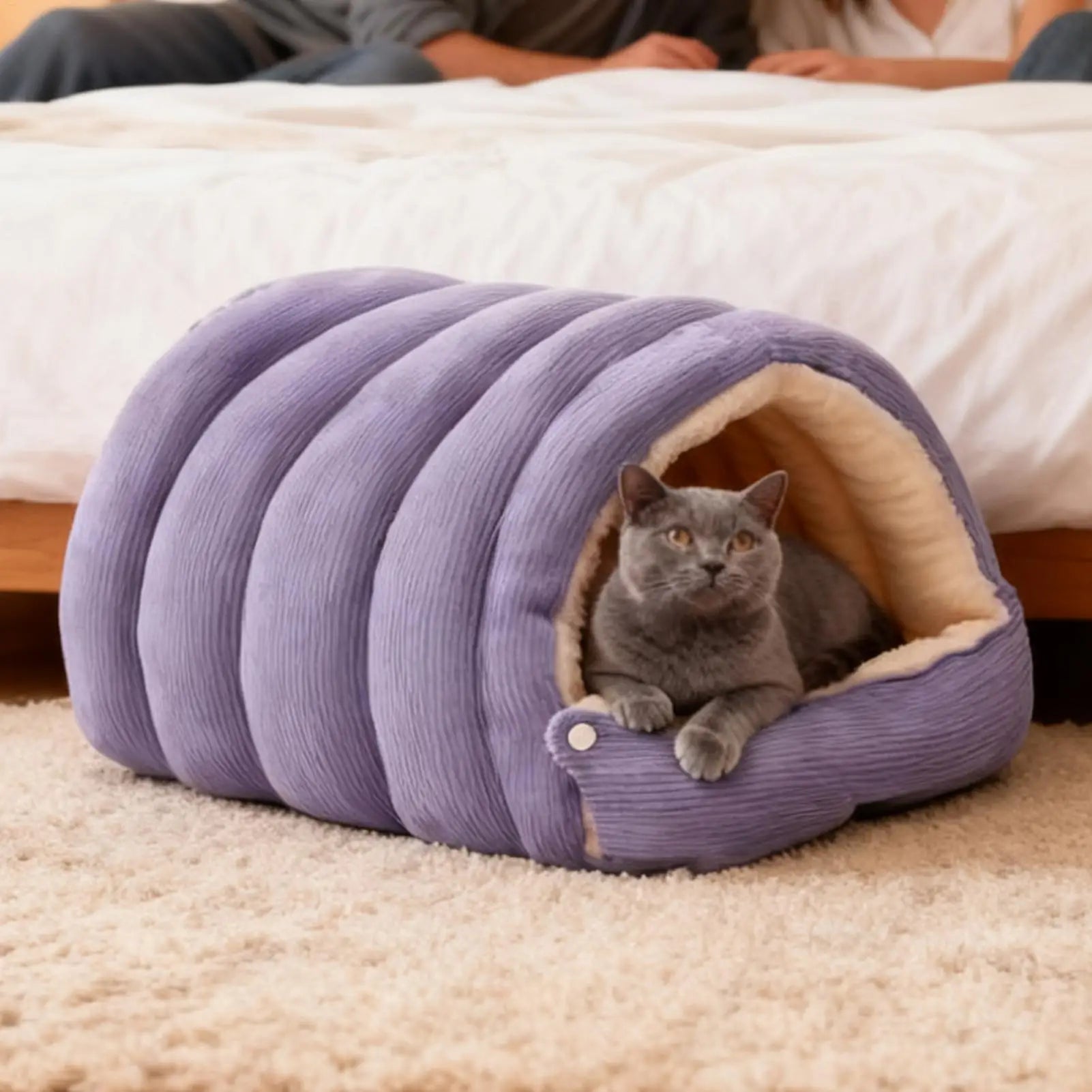 winter Indoor thickened cat bed washable soft short plush fluffy cats sleeping bed enclosed warm pets bed for Puppy Kitten - Play Paws Toys
