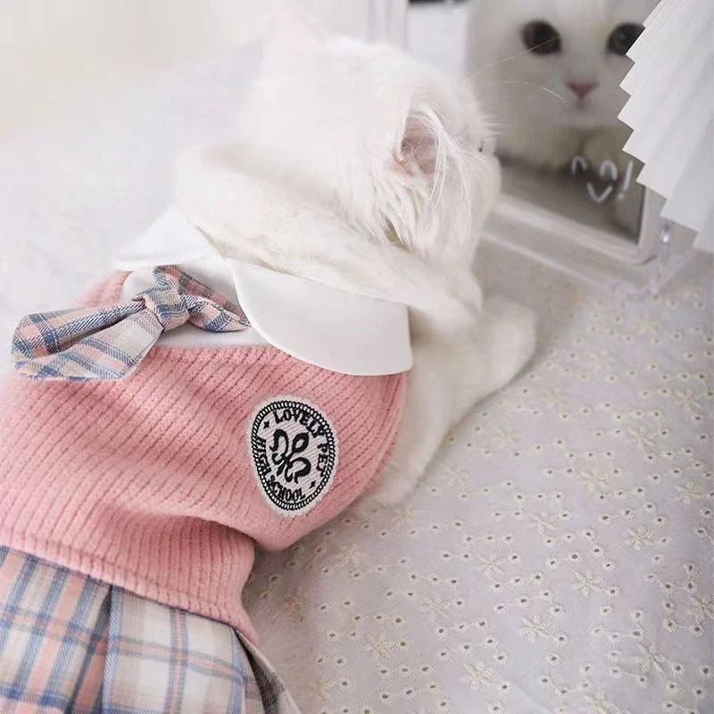 Spring Cat Jk Dress Baby Cat Jk Skirt Doll Kitten Pet Cute Skirt Sweater Waistcoat Thin Muppet Cat Dress Kitten Plaid Skirt