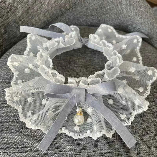White Lace Bowknot Collar, Bowtie Bibs, Mesh Embroidery, Dog Cat Necklace, Neck Strap for Small and Medium Dogs, Bandanas, XL