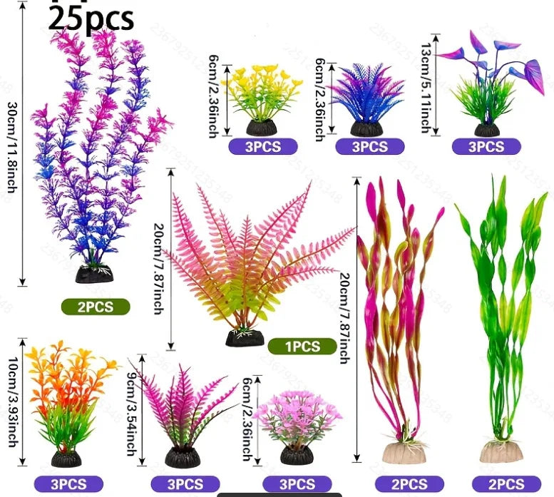 25/26PCS Artificial Aquarium Decor Plants Water Weeds Ornament Aquatic Plant Fish Tank Grass Decoration Accessories