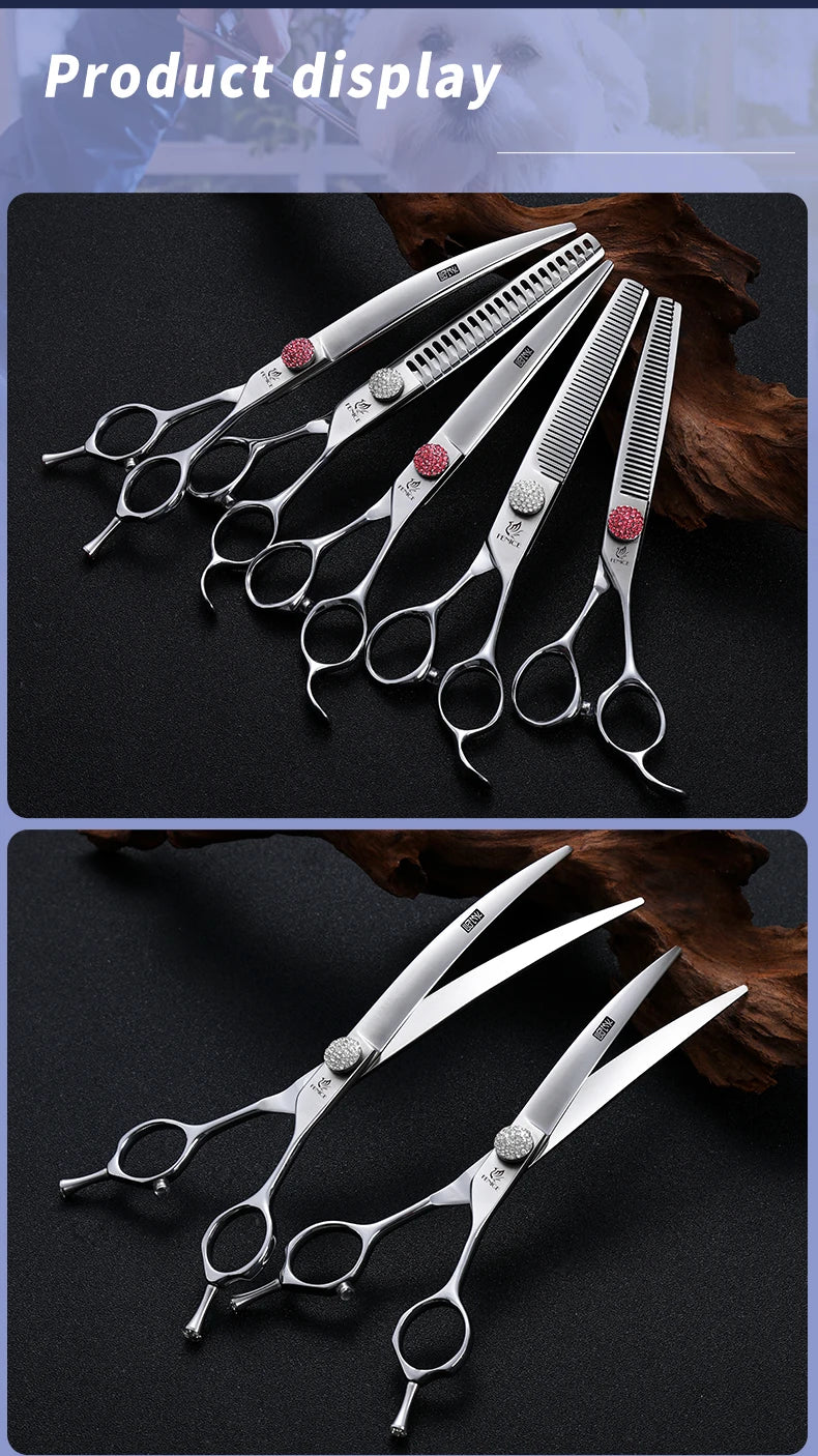 Fenice 6.5/7.0 inch High-end JP440C Alloy Steel Diamond Screw Grooming for Dogs Scissors Shears Kit for Dog Groomers
