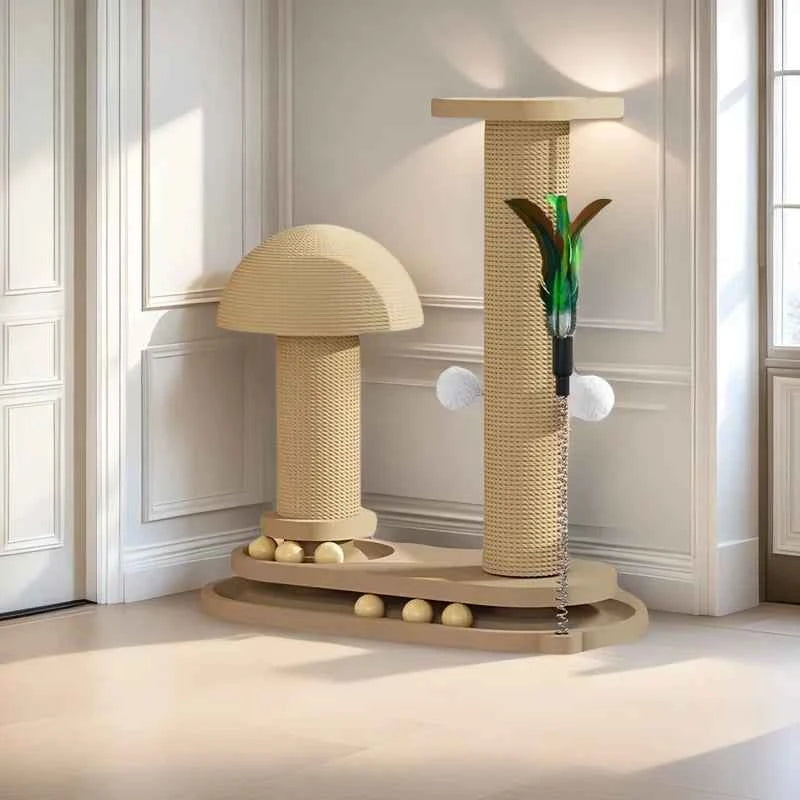 Interactive Cat Scratching Post Tower with Jute, Ball Track - Durable Multi-Functional Self-Entertainment Cat Scratch Board