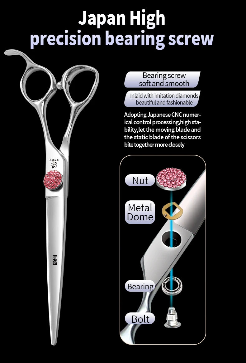 Fenice 6.5/7.0 inch High-end JP440C Alloy Steel Diamond Screw Grooming for Dogs Scissors Shears Kit for Dog Groomers