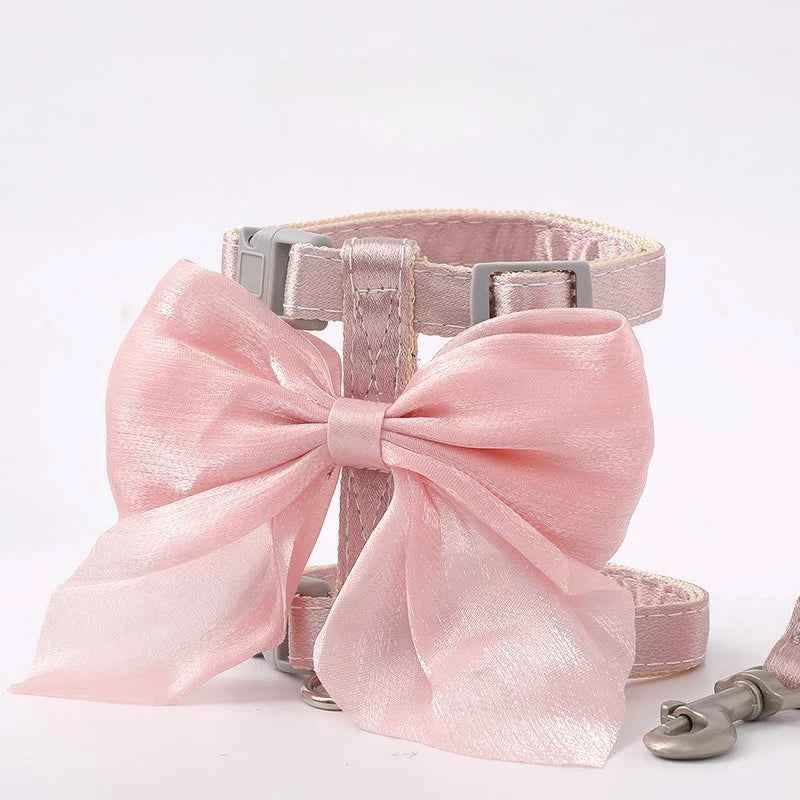 Cute Bowknot Cat Harness and Leash Adjustable Pet Harness with Traction Rope for Cat Kitten Puppy Rabbit Ferret