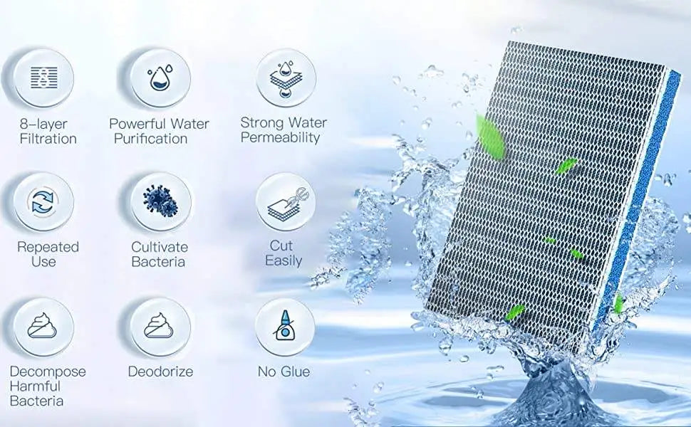 Aquarium 8D Sponge Fish Pond Tank Filter Cotton Pad 8 Layers Cleaning Purifier Water Purification Accessories without Glue