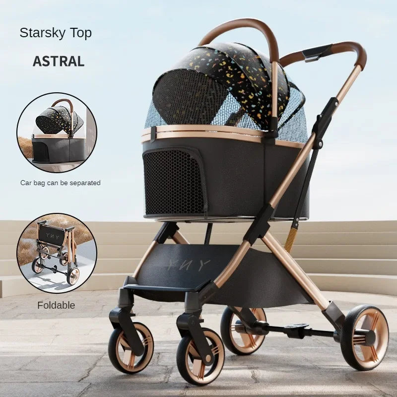 Detachable Pet Stroller Ultra-light Portable Outdoor Cat and Dog Stroller Aluminum Alloy Frame Four-wheel Shock Absorber - Play Paws Toys