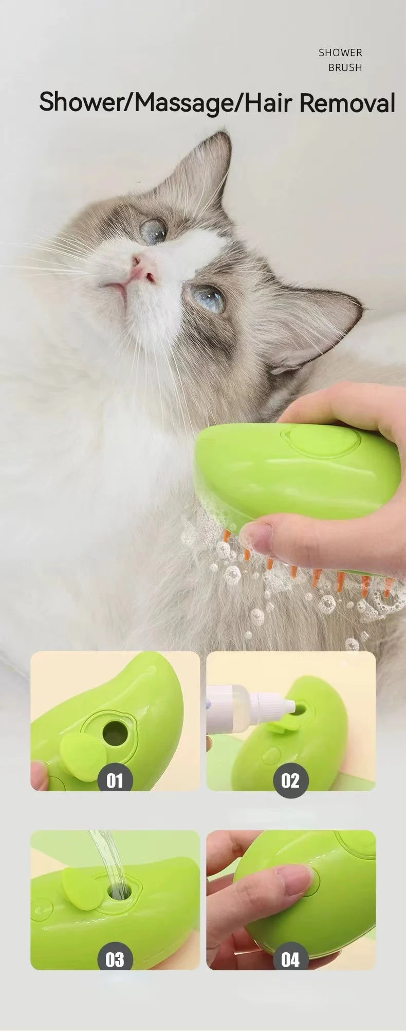Electric 3-in-1 Pet Hair Brush - Steam Spray Massage Hair Removal Comb for Dogs And Cats Anti-Flying Hair Cleaning Brush