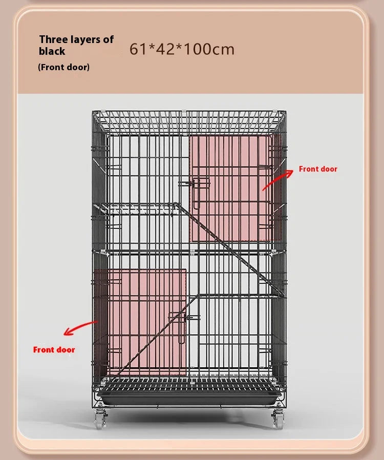 Indoor Cat Villa Cage with Foldable Design Large Multi-Story Cat House Encrypted Pet Cage Furniture for Home - Play Paws Toys