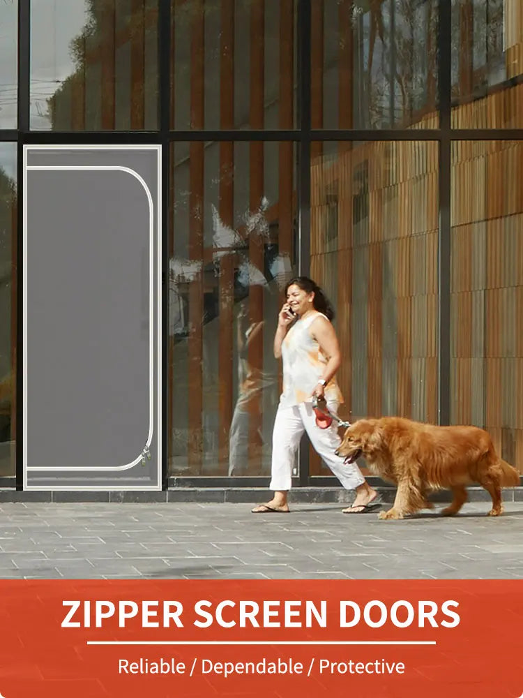 Reinforced heavy duty cat screen door, thickened cat scratch mesh to prevent scratching, U-shaped with bilateral zippers