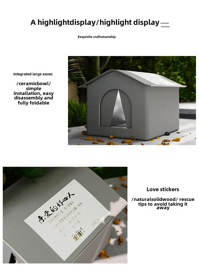Stray Cat dog House Waterproof Outdoor Winter Warm Pet Cave Sleeping Beds Home Foldable Washable for Small Dog Puppy Supplies - Play Paws Toys