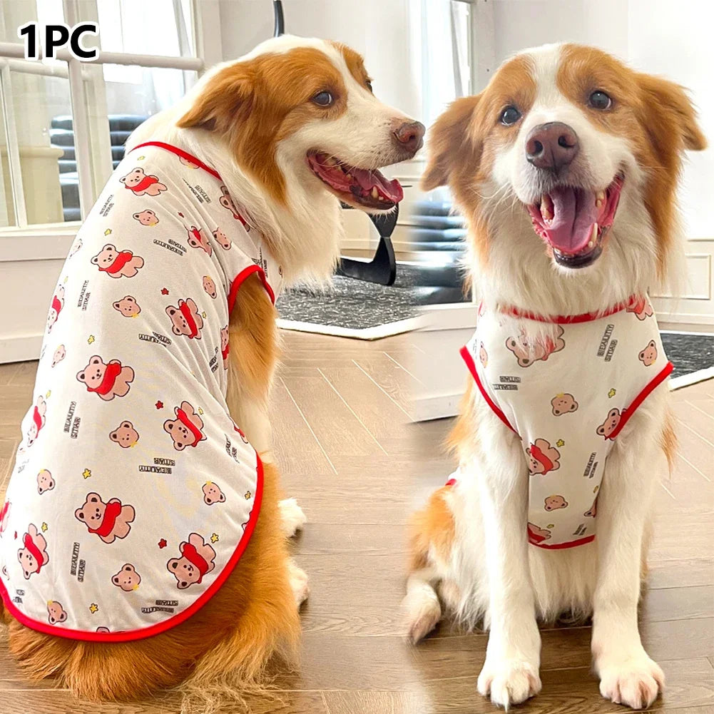 L-7XL  Dog Vest Cute Print Breathable Thin T-Shirt For Medium Large Dog Fashion Vest Large Dog Golden Retriever Clothes