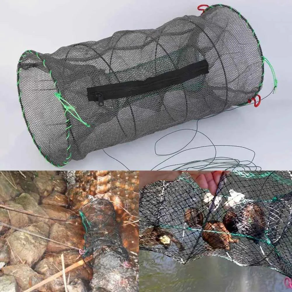 1pcs Telescopic Foldable Steel Wire Nylon Fishing Net Crayfish Crab Trap Shrimp Lobster Cage Collapsible Portable Fold Network