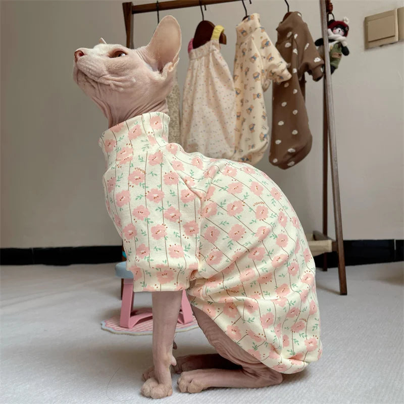 High-neck Cotton Spring Autumn Coat for Cat Soft Undershirt for Sphynx Cat in Winter Sweet Purple Beige Loungewear for Kittens - Play Paws Toys