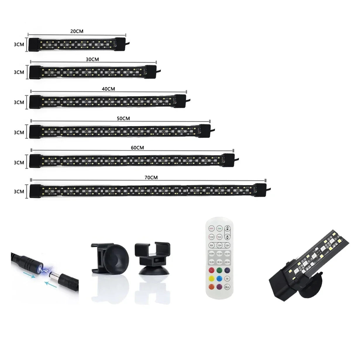 20-70cm Fish Tank 24/7 Full Spectrum Lighting LED Light Aquarium Decoration Aquatic Plant Growth Lamp IP68 Waterproof Freshwater