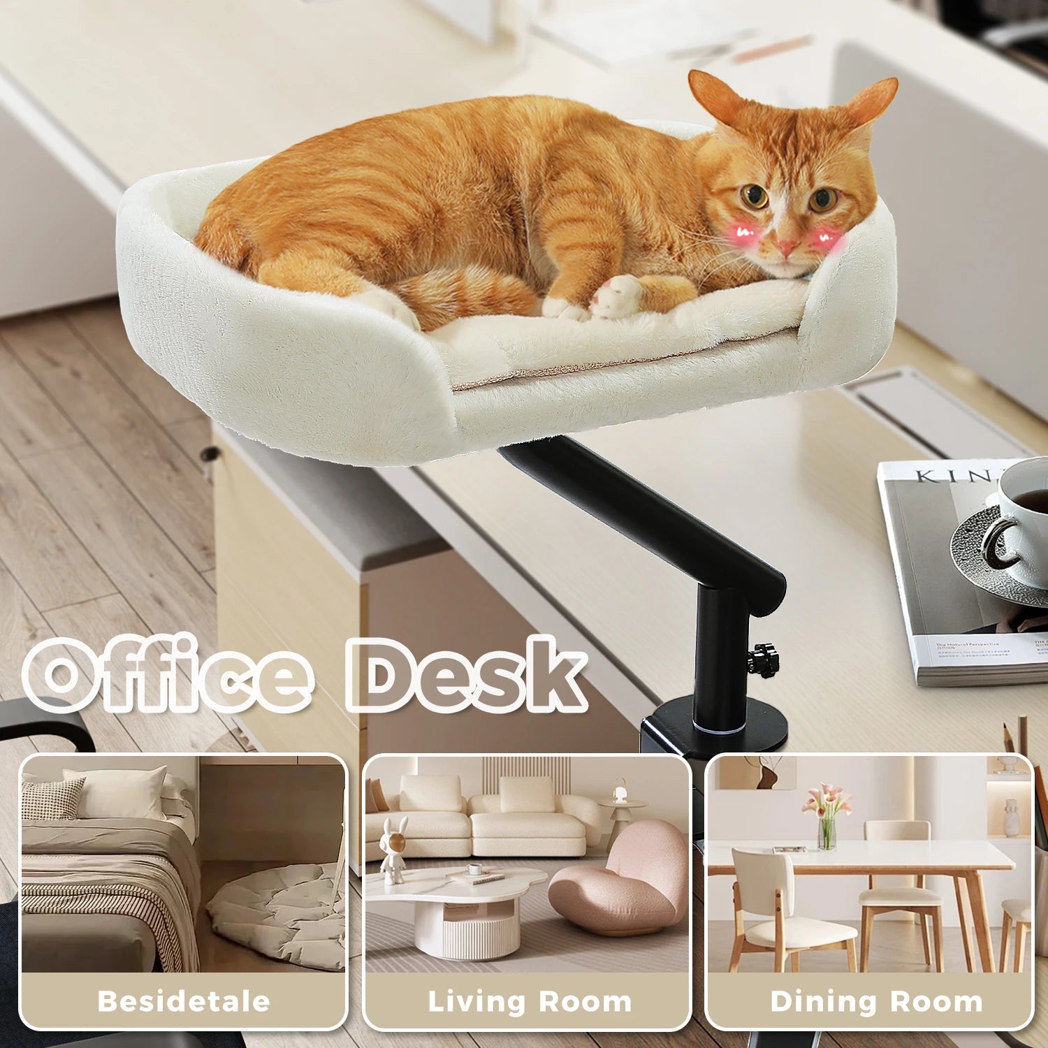 Cat Desk Bed, 360° Rotatable Cat Bed Stand for Indoor Cats, Adjustable Cat Basket, Cats Hammock for Table, Soft Cat Bed for Desk - Play Paws Toys
