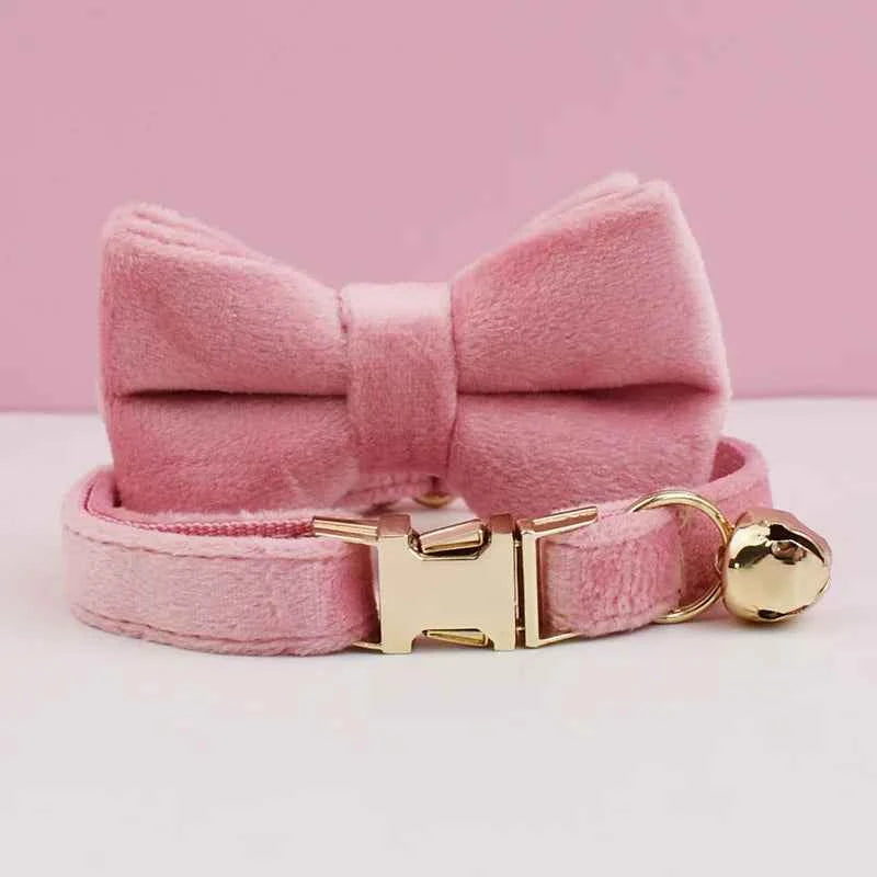 Cat Supplies Velvet Cat Collar Personalized Cat Collar with Name Plate Bell Bow tie Custom Engrave Collars for Cat