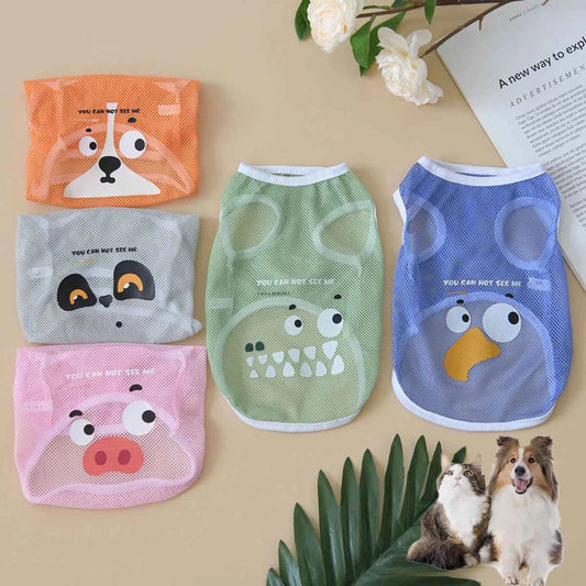 Pet Summer Tshirt Cute Cartoon Prints Vest Cats & Dogs Lightweight Mesh Breathable Clothes  Outdoor Pets Clothing