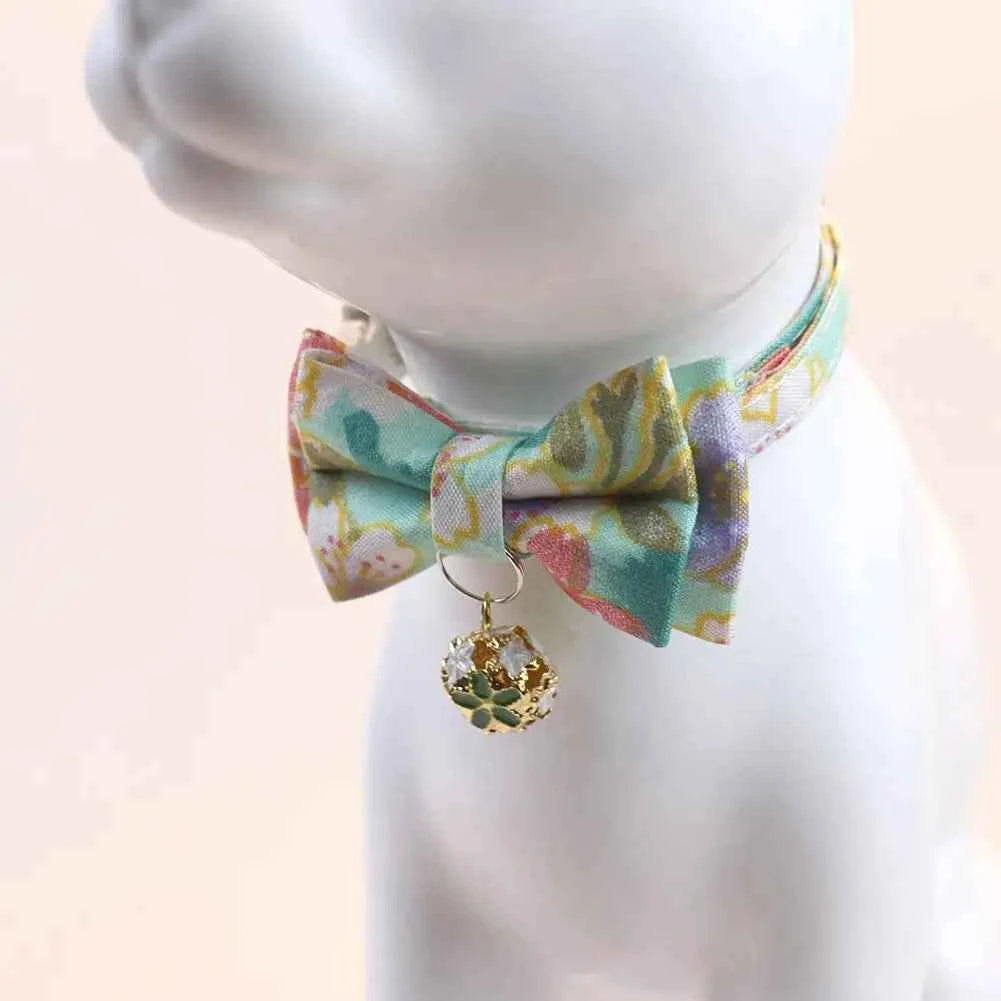 Lattice Bow Pet Cat Collar With Bell Adjustable Pet Collar Bownot Safety Necklace for Puppy Kitten Cat Cute Pattern Pet Supplies