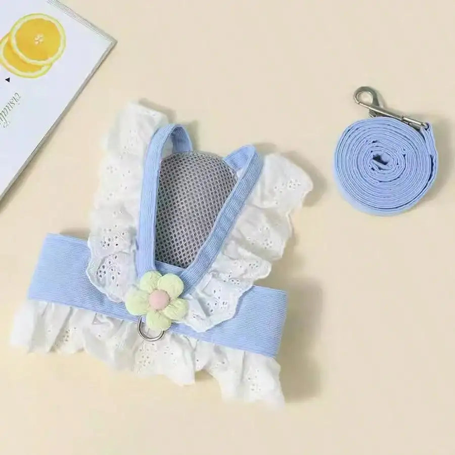 Floral Lace Pet Harness Dress with Leash, Ruffle Edge Vest Outfit for Small Dogs and Cats, Breathable Walking Harness