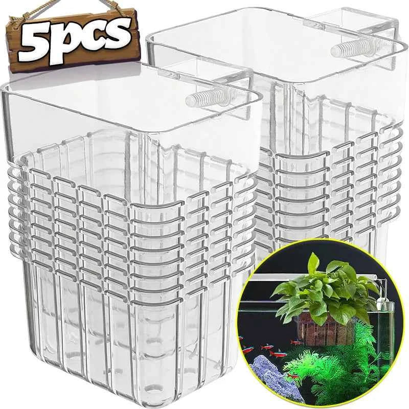Aquarium Plant Basket Clear Plastic Aquatic Cup Wall Mounted Fish Tank Planters Water Grass Holder Aquascape Hang Decoration Pot