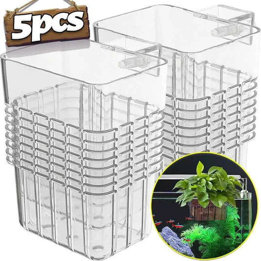 Aquarium Plant Basket Clear Plastic Aquatic Cup Wall Mounted Fish Tank Planters Water Grass Holder Aquascape Hang Decoration Pot