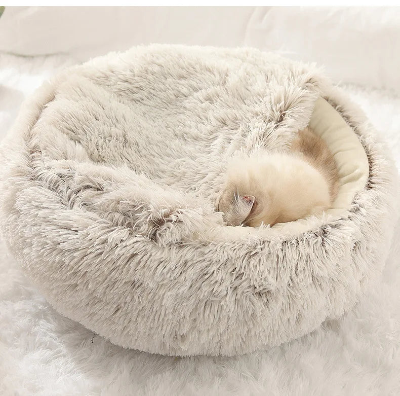 Autumn and Winter soft plush pet bed and pet bed Winter warm and cold plush comforter nest Shell cat nest semi-enclosed cat nest - Play Paws Toys