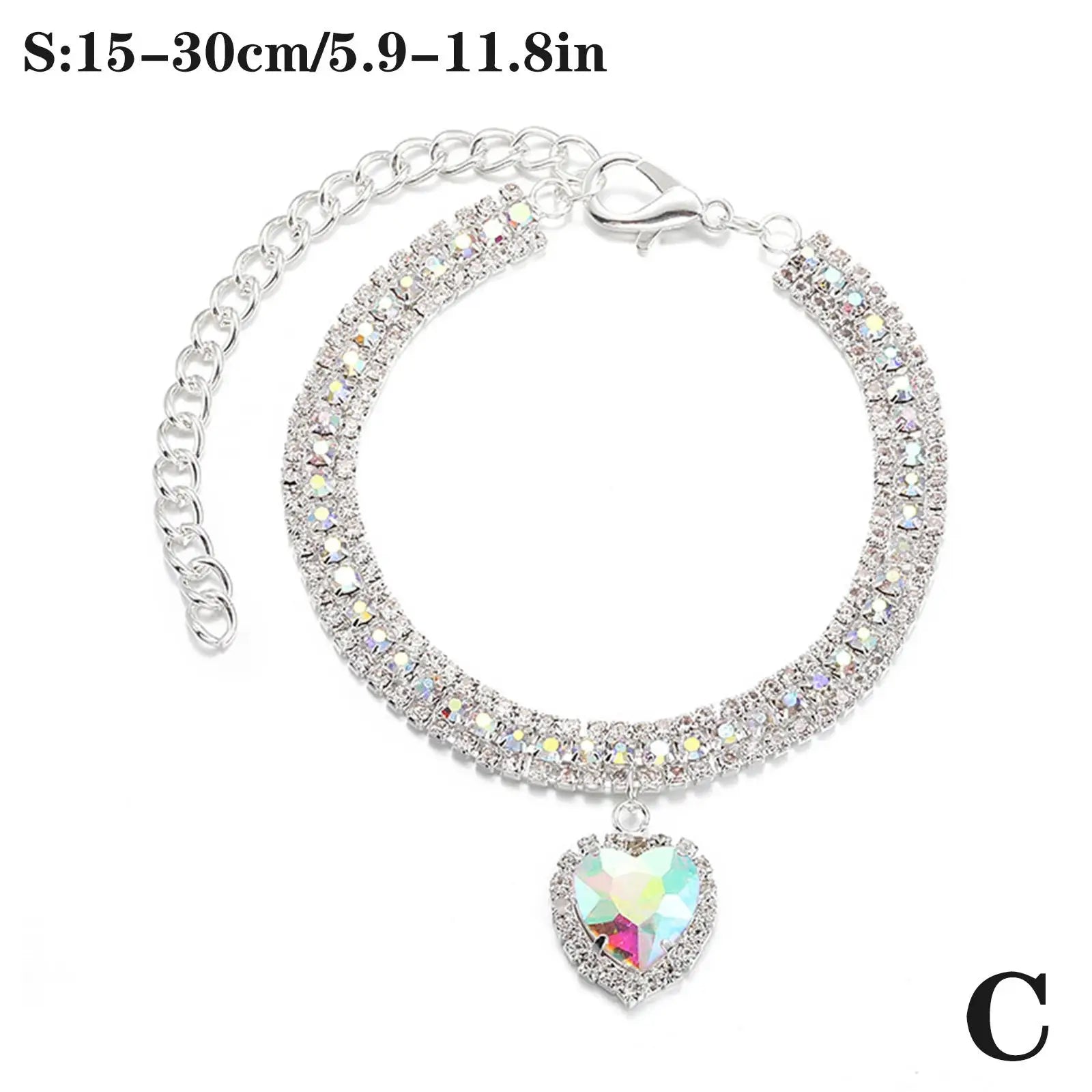 Luxury Rhinestone Dog Cat Collar Crystal Bling Pet Necklace Adjustable Heart Pendant Jewelry for Puppy Kitten Accessories