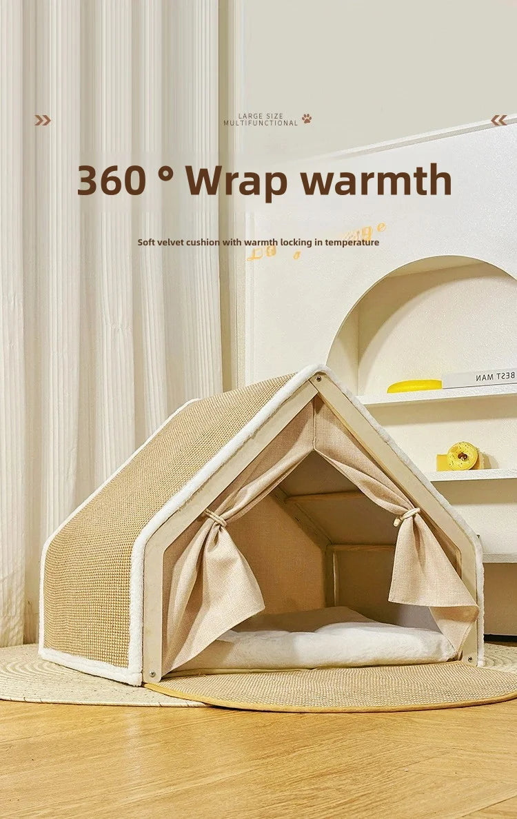 Cat nest Winter warm cat villa Cat house shell semi-enclosed sleeping bag cat scratching board does not drop scraps sisal cat te - Play Paws Toys