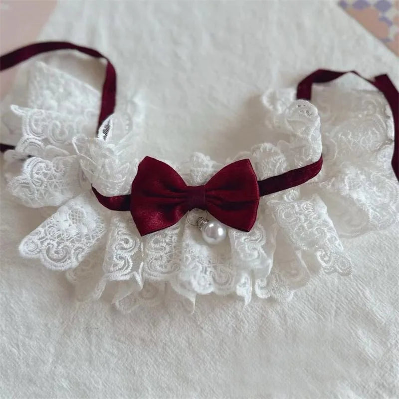 Cute Lace Bow Pet Collar Cat Dog Drool Towel Summer Thin Pet Pendant Necklace with Cat Strap Accessories