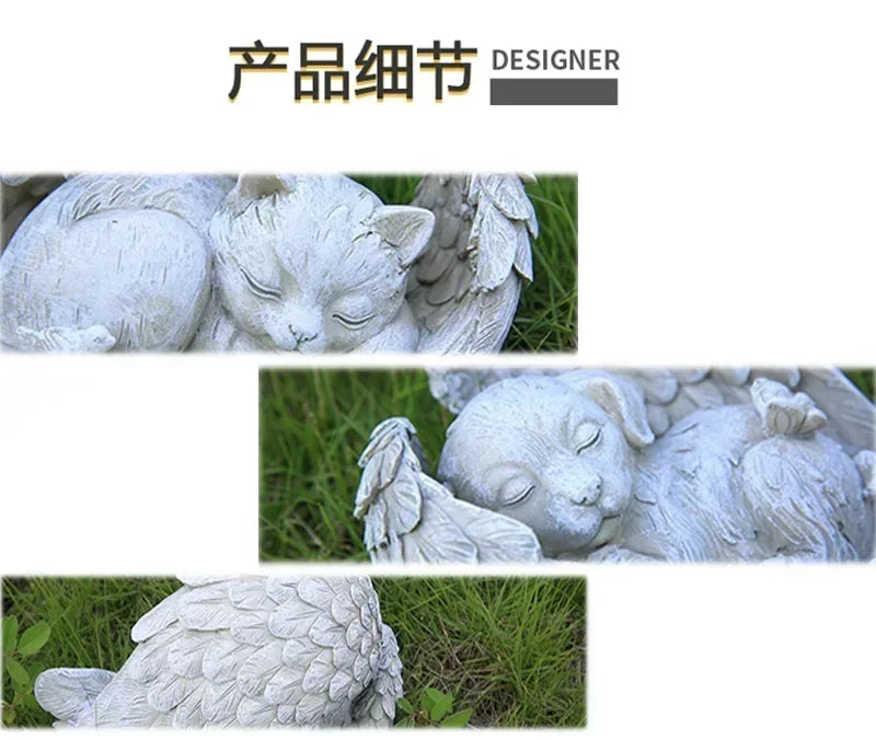 Pet Tombstone Dog Cat Tombstone Memorial Stone Personalized Memorial Stone Resin Statue Creative Angel Dog Cat Ornament