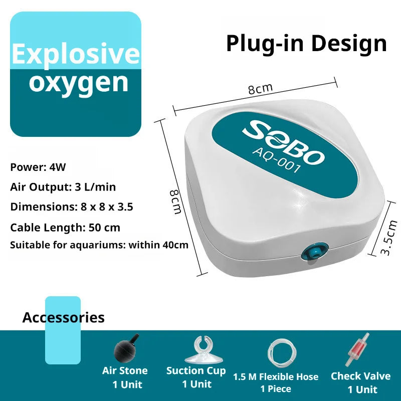 Aquarium Oxygen Air Pump Fish Tank Adjustable Air Volume High Power Oxygenator Air Compressor Aerator 220v