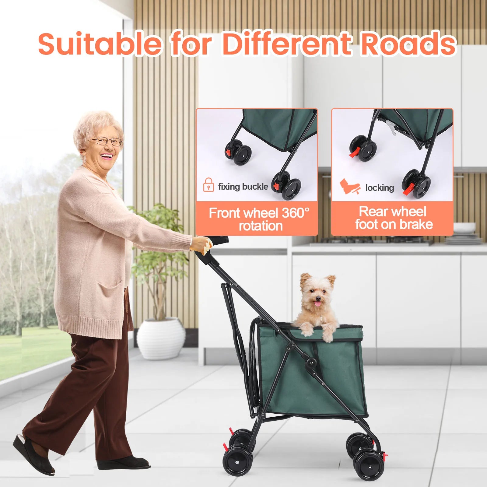 Wedyvko Shopping Trolley 33lbs 4 Wheels Dog Stroller Rotate Pink Pet Puppy StrollerTravel Hand Cart Folding einkaufswagen