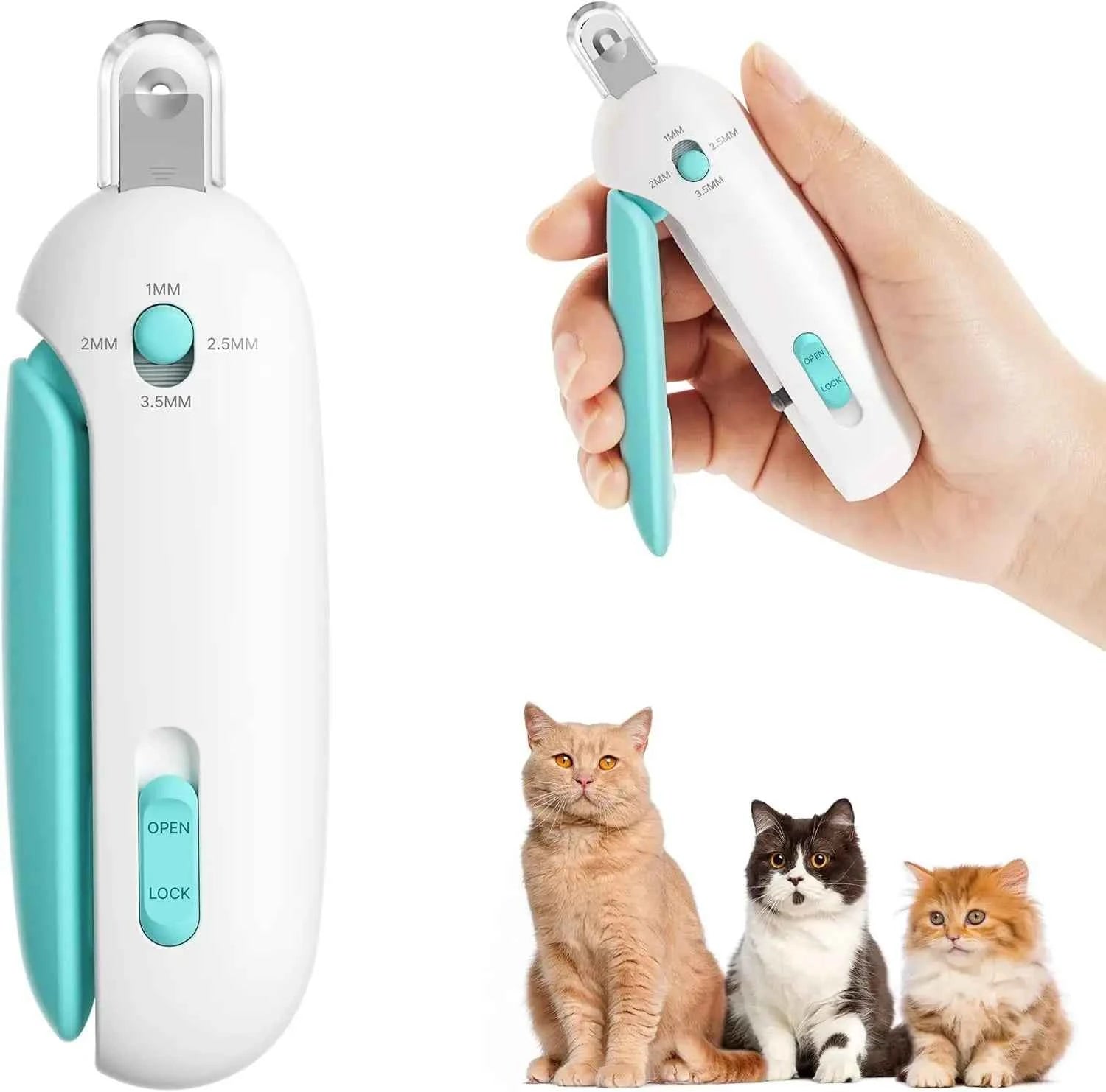 Cat Nail Clipper with 3-Size Trimming Hole & Hidden File, Safe Toenail Trimmer for Kittens & Indoor Cats, Anti-Splash Claw Cutter (Blue)