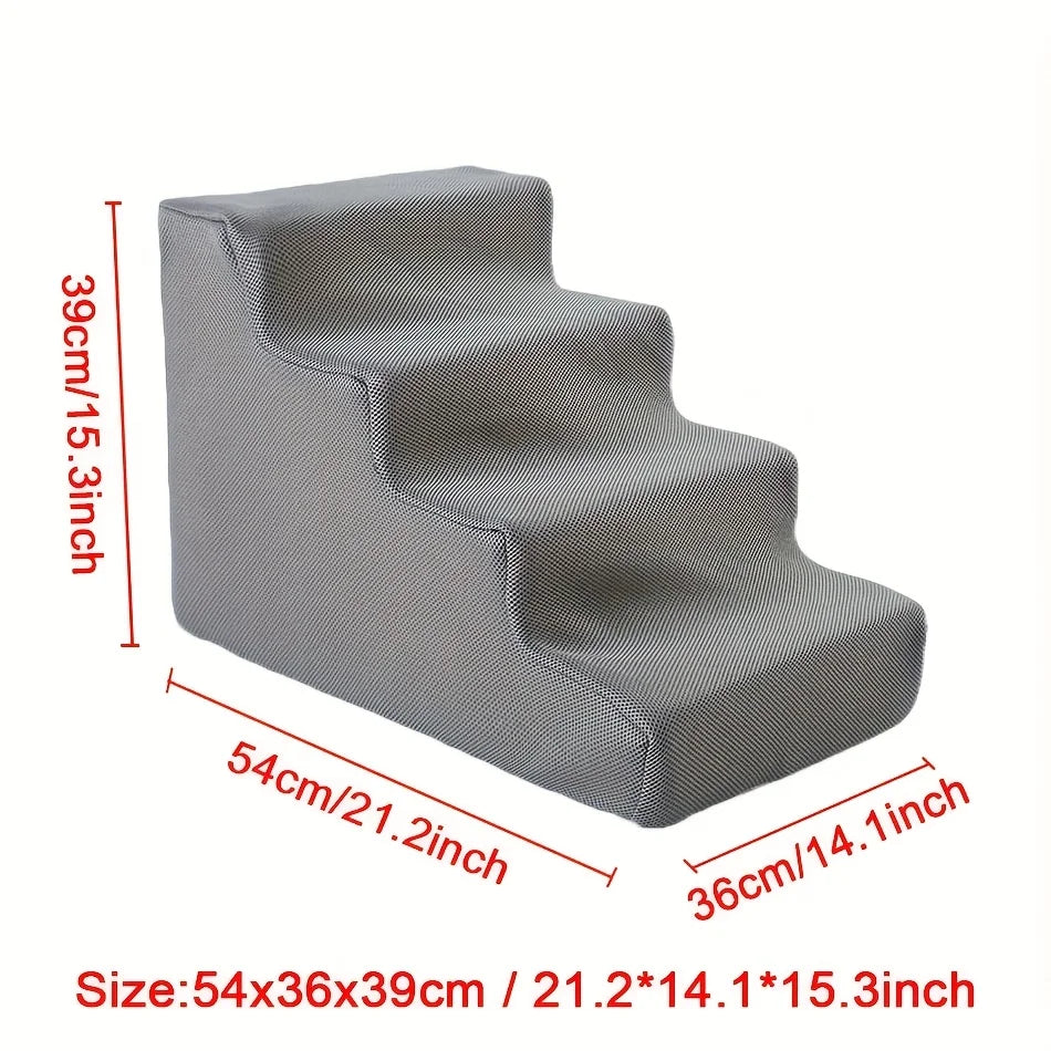 4-Step Pet Stairs for Small & Medium Dogs - Non-Slip Foam Ramp with Removable Cover, Ergonomic Pet Ladder for High Beds