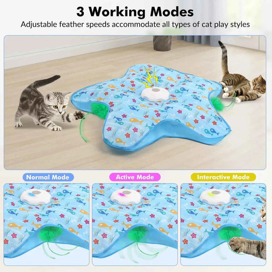 Smart Hide and Seek Cat Toy Electric Thermal Sensing Cat Catch Cover Real Mouse Squeaky Touch Activated Feather Teaser Wand