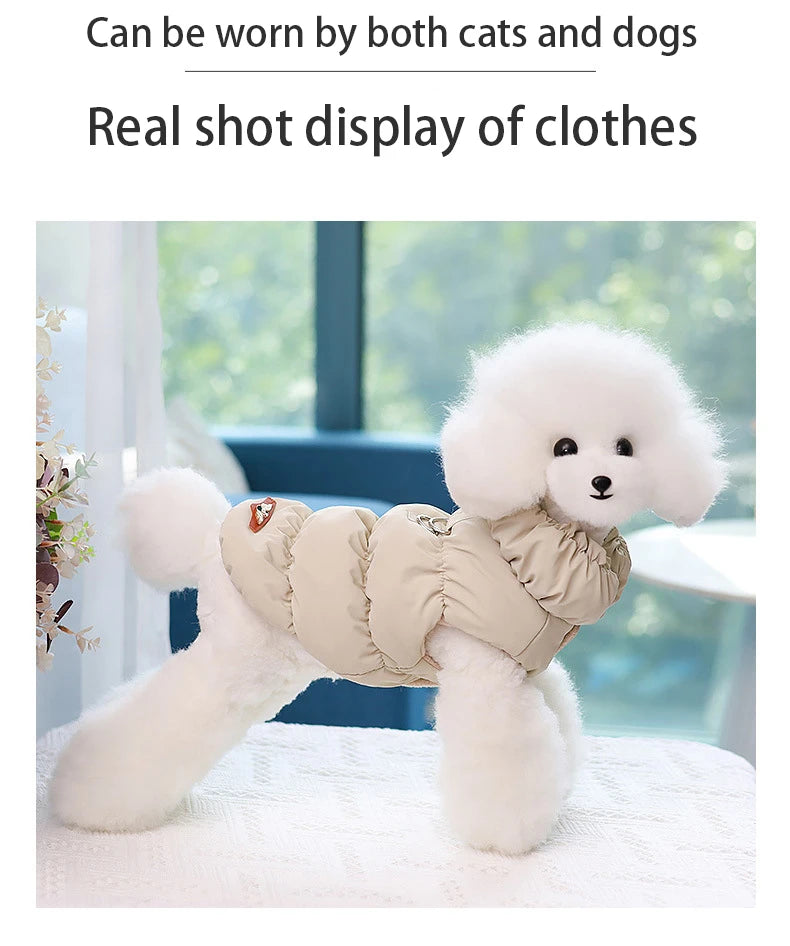 Luxury Winter Dog Coat Vest Warm Cotton Pet Jacket Coat Thickened Designer Dog Clothes with D-ring  Ropa Para Perro